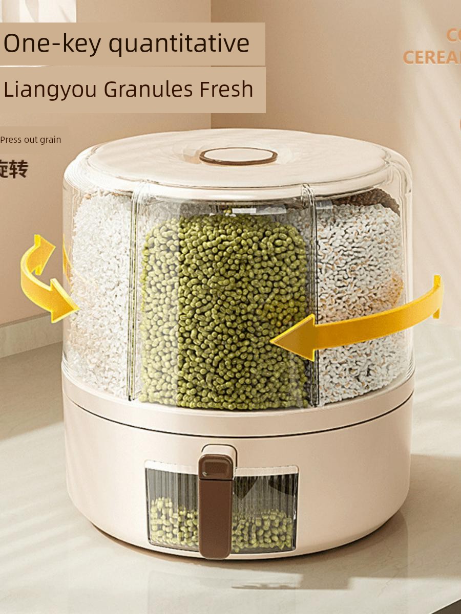 Rotatable Cereals Storage Box Sealed Insect-Proof Moisture-Proof Grain Storage Tank Kitchen Sub-Packaging Large Rice Bucket M Jar