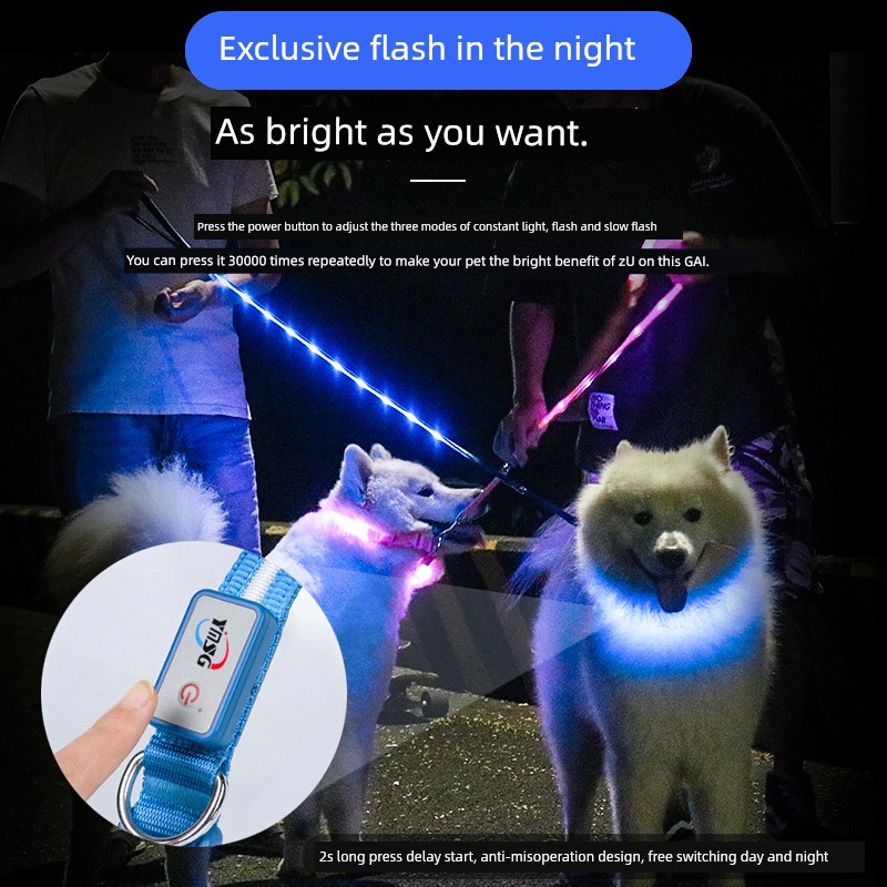 Dog Led Charging Collar Pet Teddy Luminous Collar Night Walking Dog Light Anti-Lost USB Waterproof Night Aperture