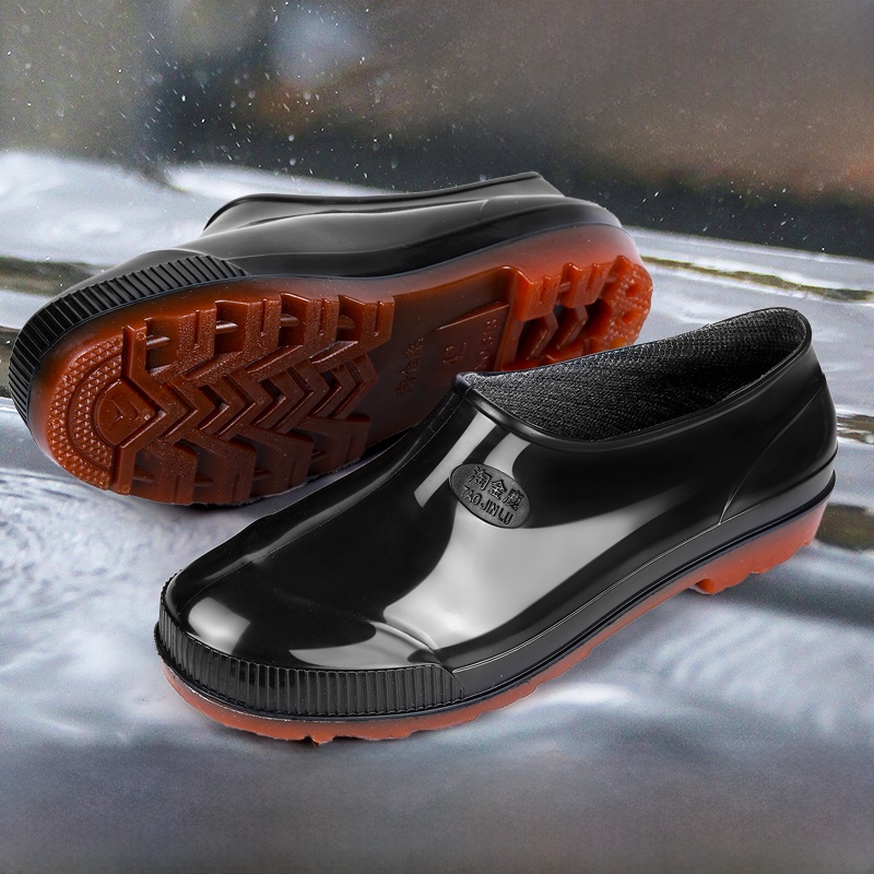 Low Ankle Non-Slip Waterproof Shoes Fashion Shoe Cover Kitchen Rain Boots Men's Rubber Shoes Rain Boots Adult Winter Work Short Tube Abrasion Resistant
