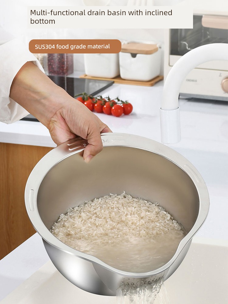 Food Grade 304 Stainless Steel Rice Rinsing Basin Bowl Strainer Rice Washing Filter For Home Kitchen Vegetable Washing Fruit and Vegetable Draining Basin Drain Basket