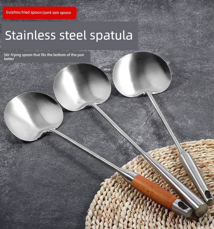 Thickened Stainless Steel Shovel Spatula Dedicated for Chefs Guizhou Kidney Home Use and Commercial Use Cooking Spoon Hand-Forged Spoon