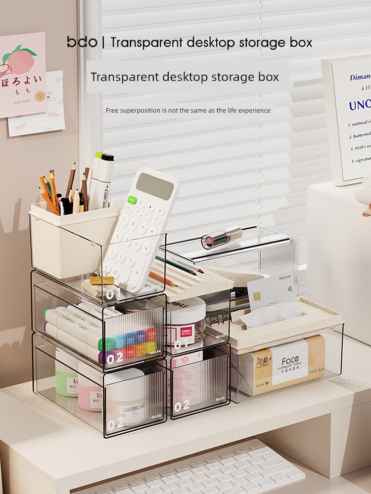 Desktop Storage Box Transparent Drawer Storage Partition Sundries Organizing Box Desk Storage Rack Station Artifact