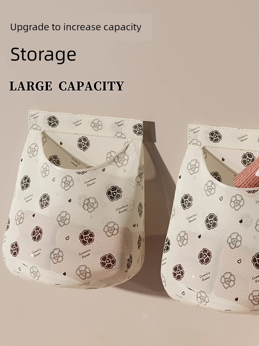 Camellia Storage Mesh Bag Socks Hanging Bag behind the Door Storage Garbage Bag Wall Hanging Decoration Type Sundries Pocket Plastic Bag Storage