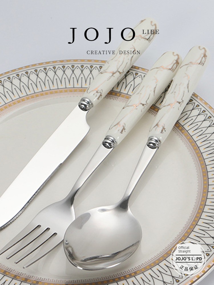 Jojo's L. Pd. Lily. Tableware 410 Stainless Steel Creative Porcelain Handle Knife, Fork and Spoon Tea Spoon Set | Empty Li