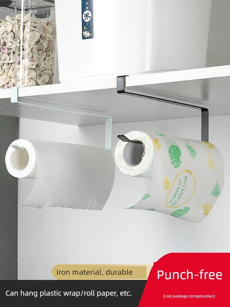 Jujiajia Tissue Rack Cabinet Kitchen Roll Paper Storage Rack Punch-Free Hanging Roll Stand Plastic Wrap Storage Rack