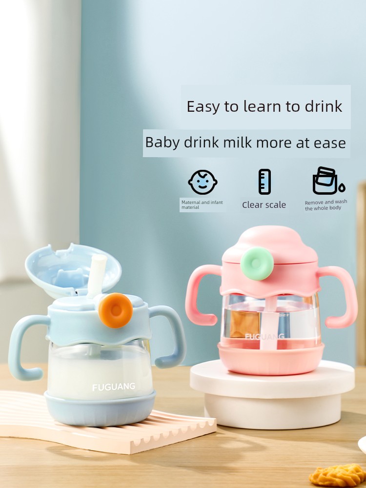 Milk Cup Kids Scale Cup Breakfast Drinking Cup Baby Brewing Milk Powder Special Glass Cup with Straw Water Cup