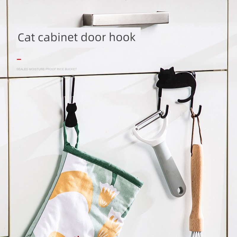 Iron Door Hook the Metal Door Creative Nail-Free Non-Stick Small Hook Cute Black Cat Cabinet Door Clothes Hook