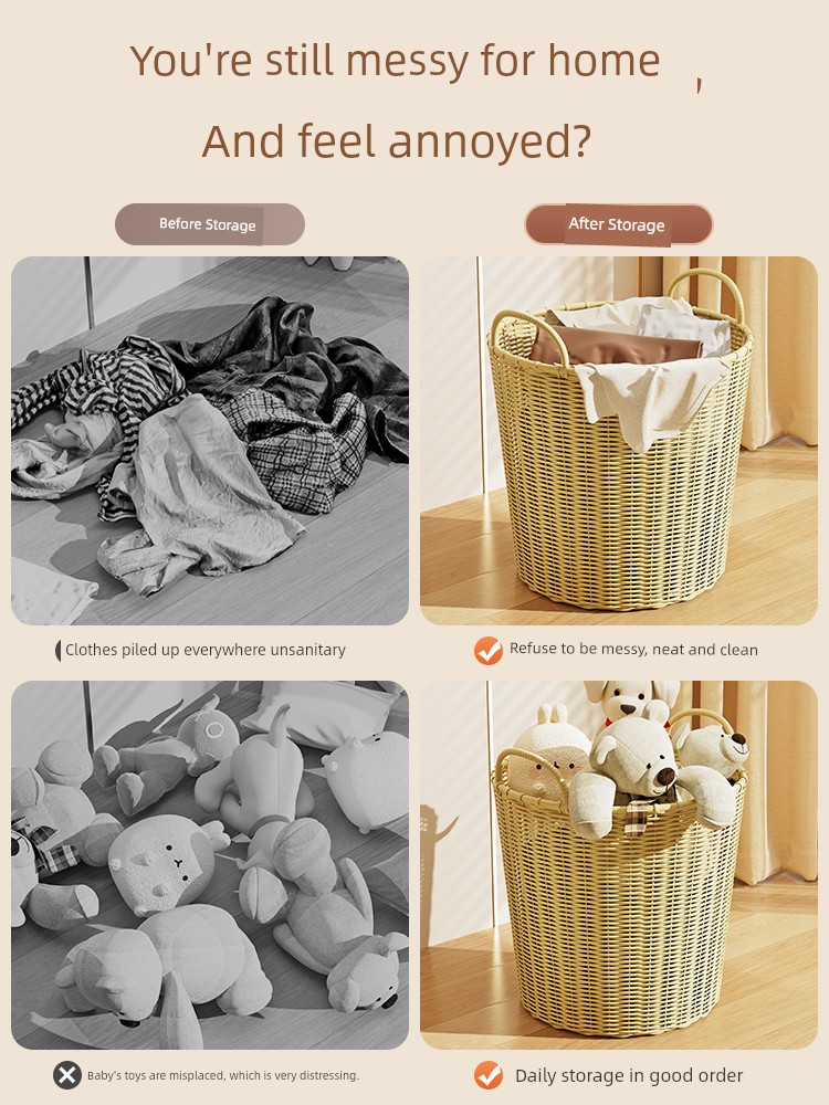 Cream Style Laundry Basket Household Laundry Basket Toy Doll Storage Bucket Bathroom Dirty Clothes Storage Basket Artifact