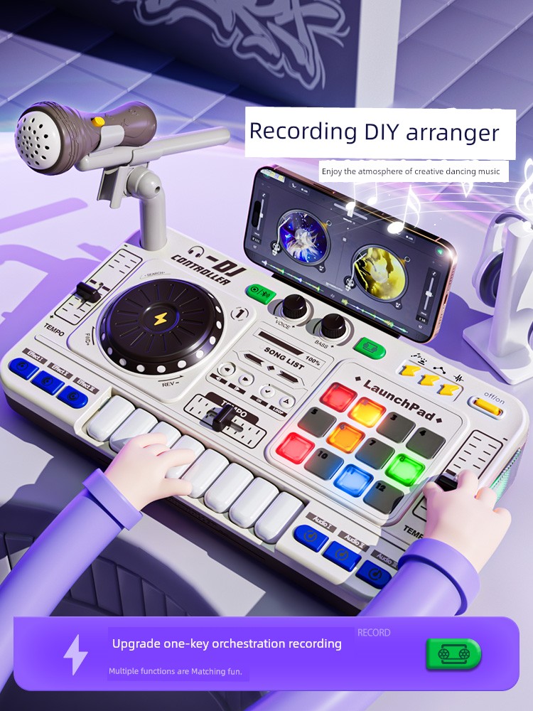Kids DJ Disk Recorder All-in-One Music Toy Electronic Organ Musical Instrument DJ Table Baby Girl Birthday Gift for Boy