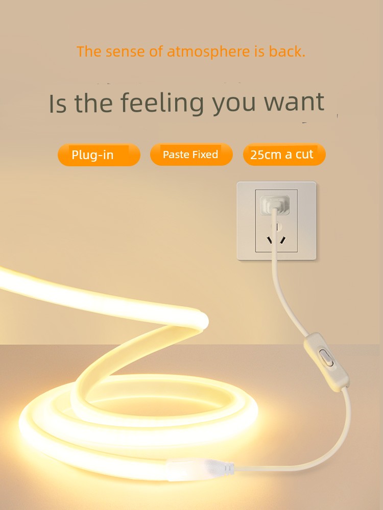 110V V LED Light with Self-Adhesive Cob Plug-in Type with Switch Bedroom Bedside Bench Super Bright Atmosphere Soft Light Strip