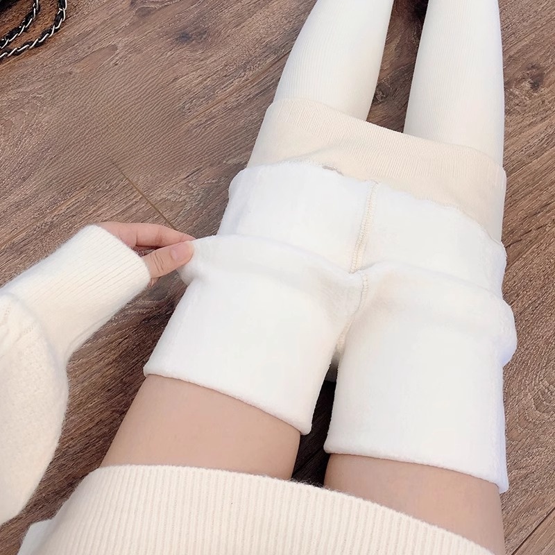 White Leggings Women 2024 New Arrival Fall and Winter Fleece-lined Thickened Vertical Stripes Outwear Women Leggings Tight