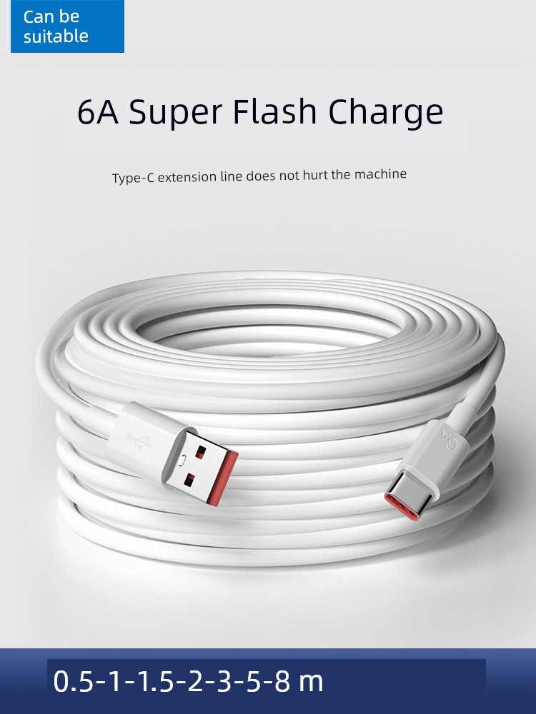 Suitable for Typec Data Cable Extended 6A for Huawei Vivo Long Fast Charge 66W Charger Super 3 Android TPC 3 M USB Monitoring Tpyec Mobile Phone 2 M Tapyc Car 8