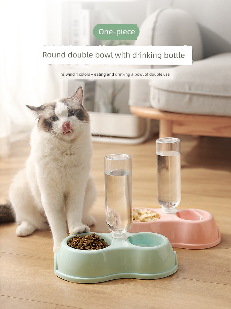Cat Bowl Dog Bowl Cat Food Food Basin Double Bowl Automatic Drinking Water Oblique Mouth Rice Basin Water Bowl Integrated Protection Cervical Spine Pet Supplies