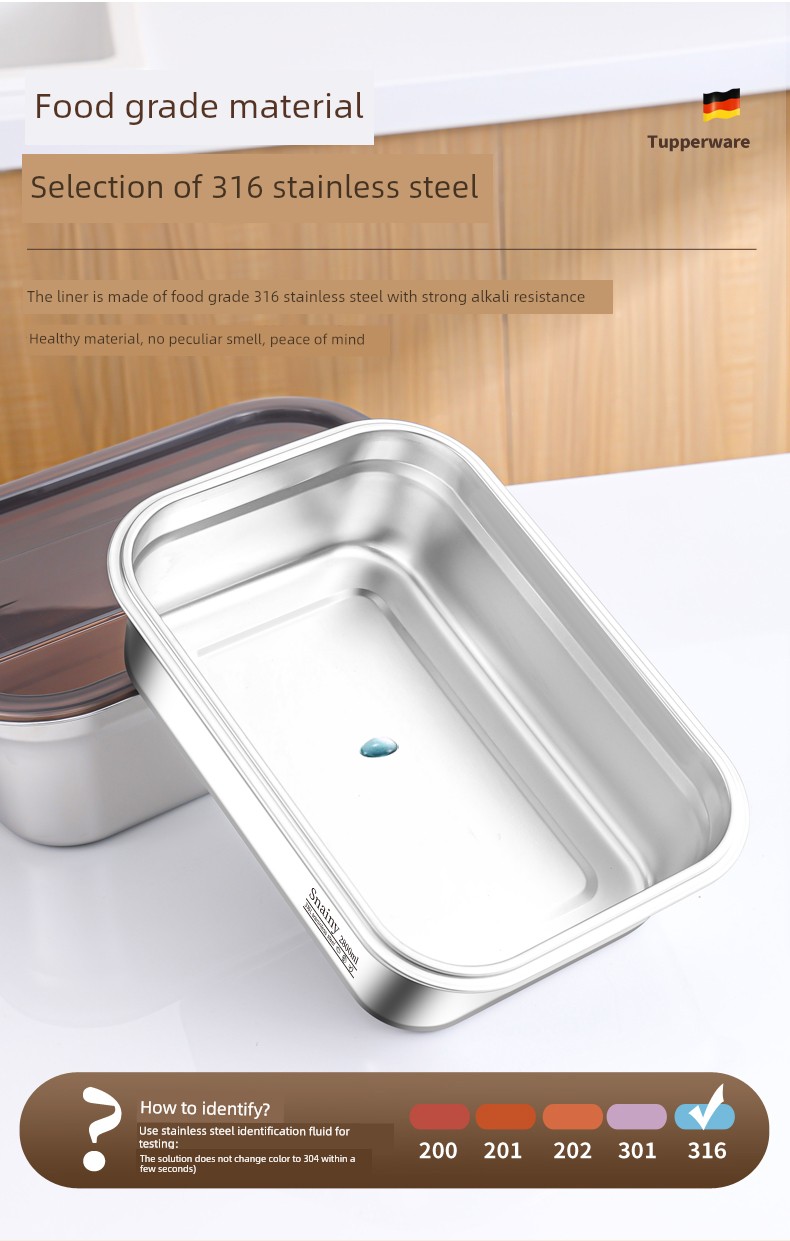 Rectangular Thickened 316 Stainless Steel Dish with Lid