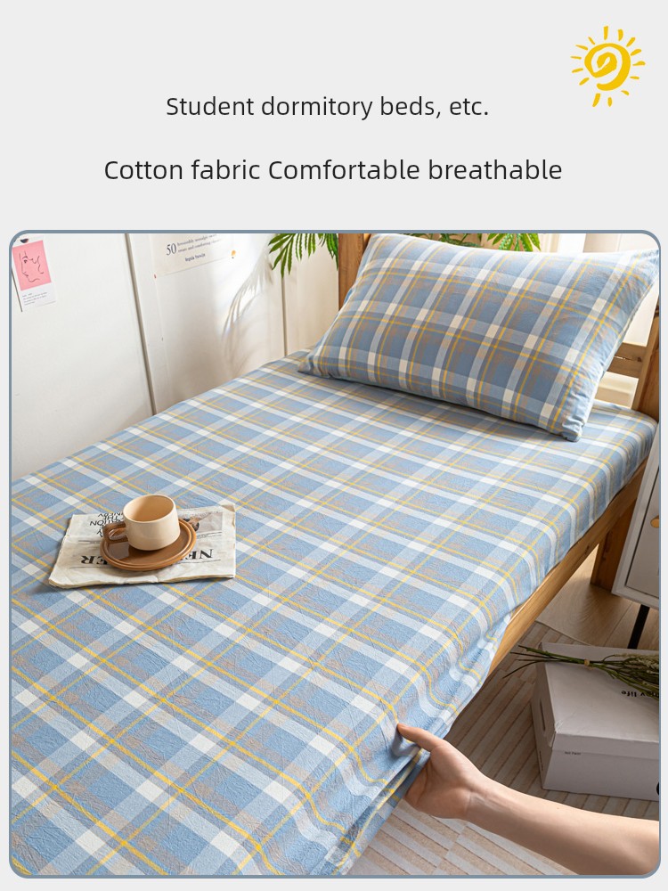 Student Dormitory 100 All Cotton Washed Cotton Full-Cotton Fitted Sheet 2025 New Arrival 1.2 Single Bed Bedroom Dust-Proof Mattress Cover