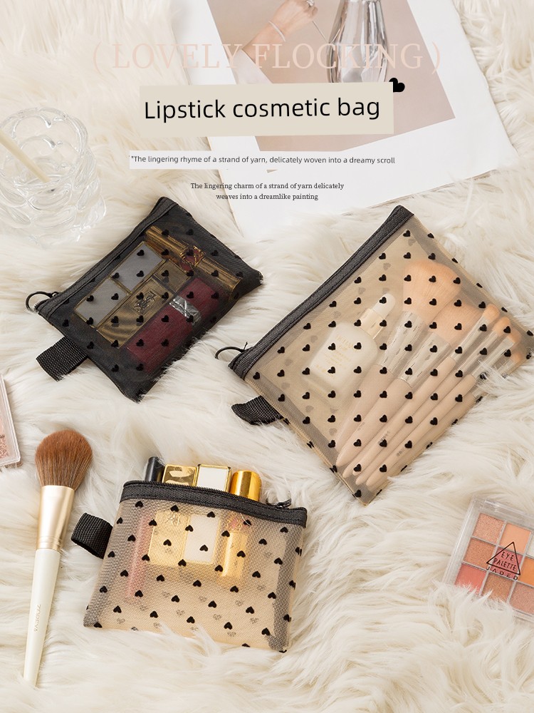 Mesh Cosmetic Bag Lipstick Makeup Card Bag Small Size Women 2024 New Portable Mini Bag Portable Storage Bag