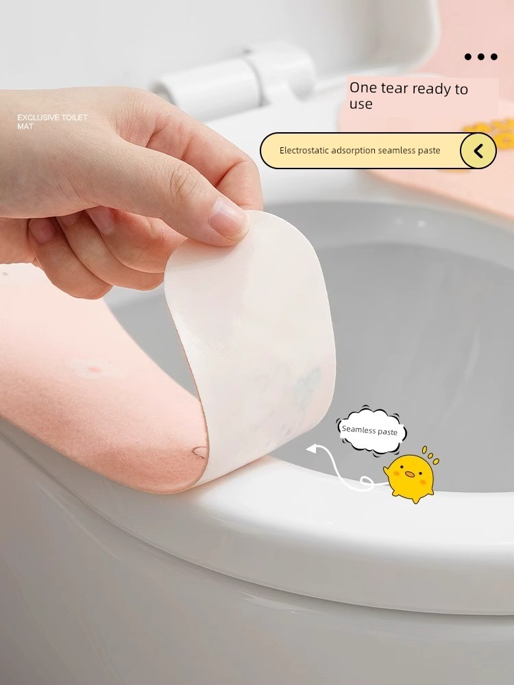 Jujiajia Cartoon Toilet Seat Cover Pad For Home Happy Day Adhesive All Year Round Neutral Closestool Cushion Waterproof Cover Toilet Seat