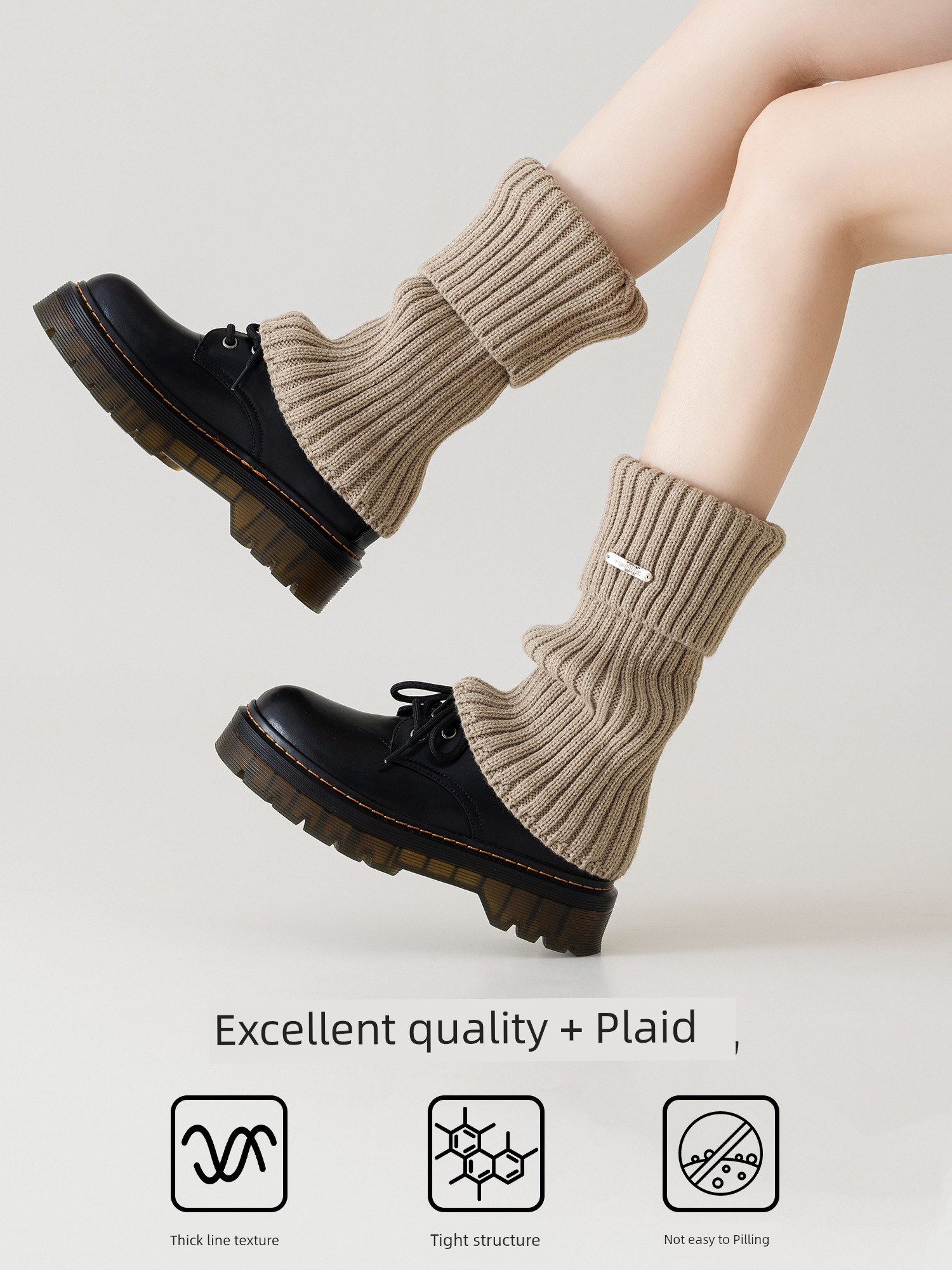 Foot Sock Women's Brown Leg Warmer Bunching Socks Women's Spring and Autumn with Small Leather Shoes Autumn and Winter Maillard Mid-Calf Long Socks