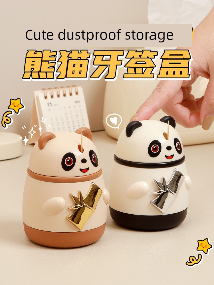 Toothpick Box Automatic Pop-up High-End Good-looking For Home Stylish Creative Cream Panda Internet Celebrity Toothpick Holder Can