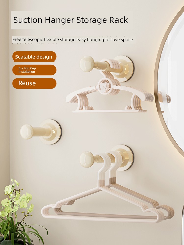 Suction Cup Hanger Storage Fantastic Retractable Punch-Free Balcony Wall-Mounted Organizing Rack For Home Clothes Hanger Storage Rack
