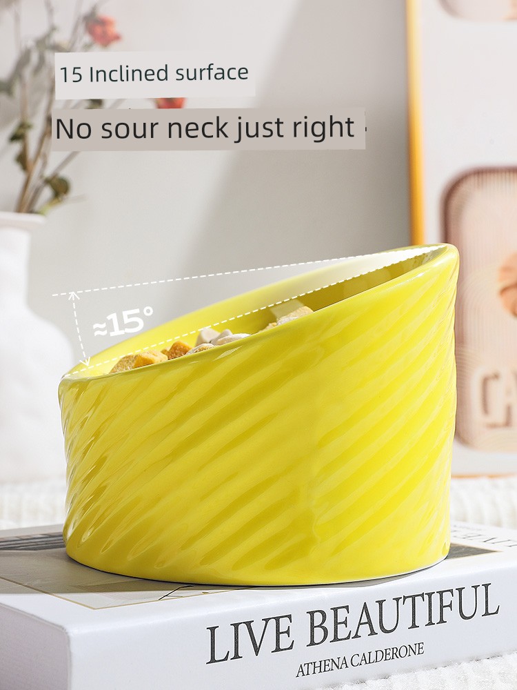 Cat Bowl Ceramic Rice Bowl Food Bowl Cat Food Holder High Leg Oblique Bowl Drinking Bowl Pet Cat Bowl Dog Bowl Not Easy to Knock over