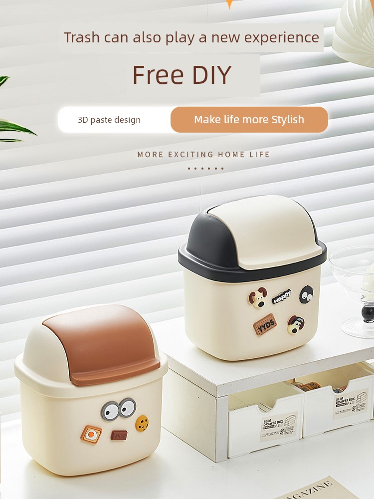 Desktop Trash Bin Cartoon DIY Creative Large Capacity Plastic Storage Bucket Multi-Functional Student Desktop Stationery Storage