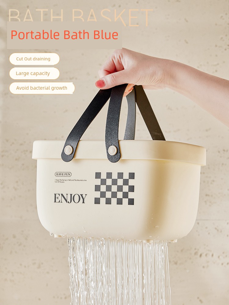 Bath Basket Satchel Bathroom Bath Basket Toiletries Storage Basket Plastic Bath Basket Cream Style Dormitory Storage Basket