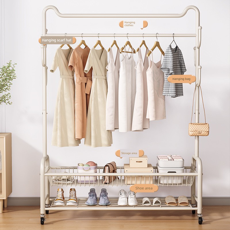 Clothes Rack Floor Bedroom Movable Balcony For Home Coat Rack Room Storage Shelf Clothing Rod Handy Gadget
