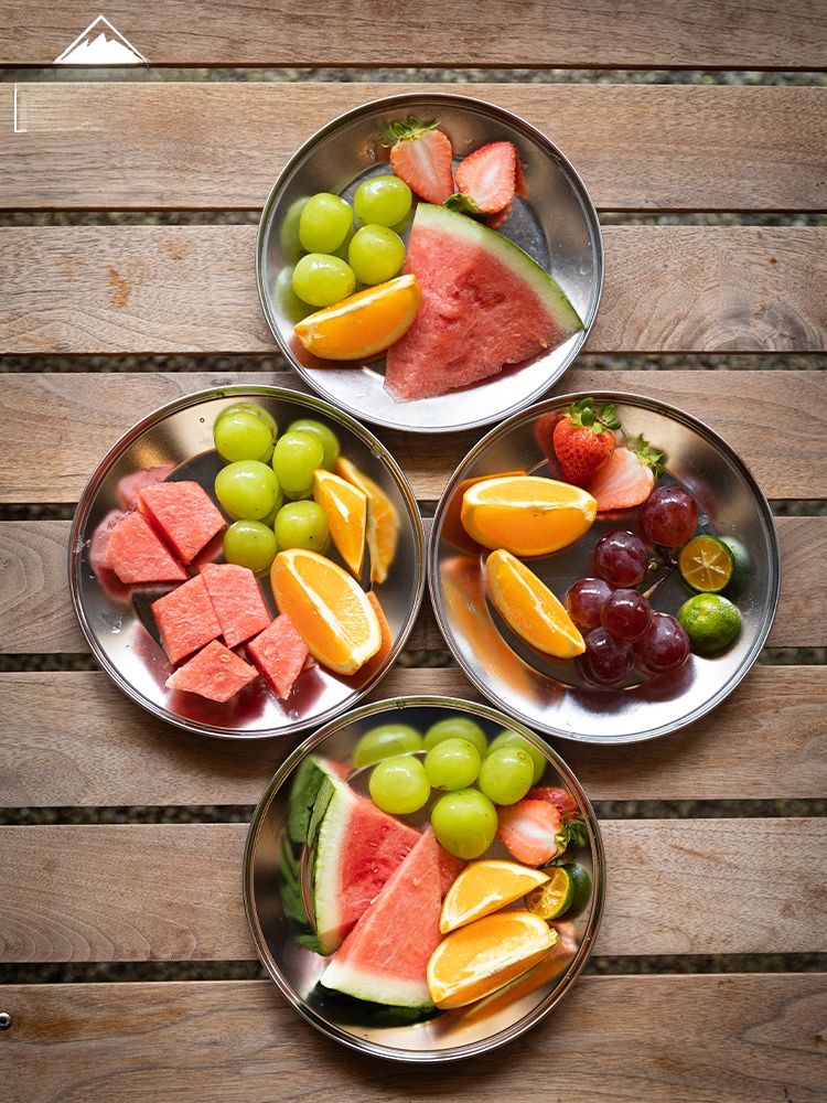 Coman Multi-Purpose Picnic Plate Stainless Steel Food Contact Material Outdoor Camping Portable Fruit Plate Suit Dish