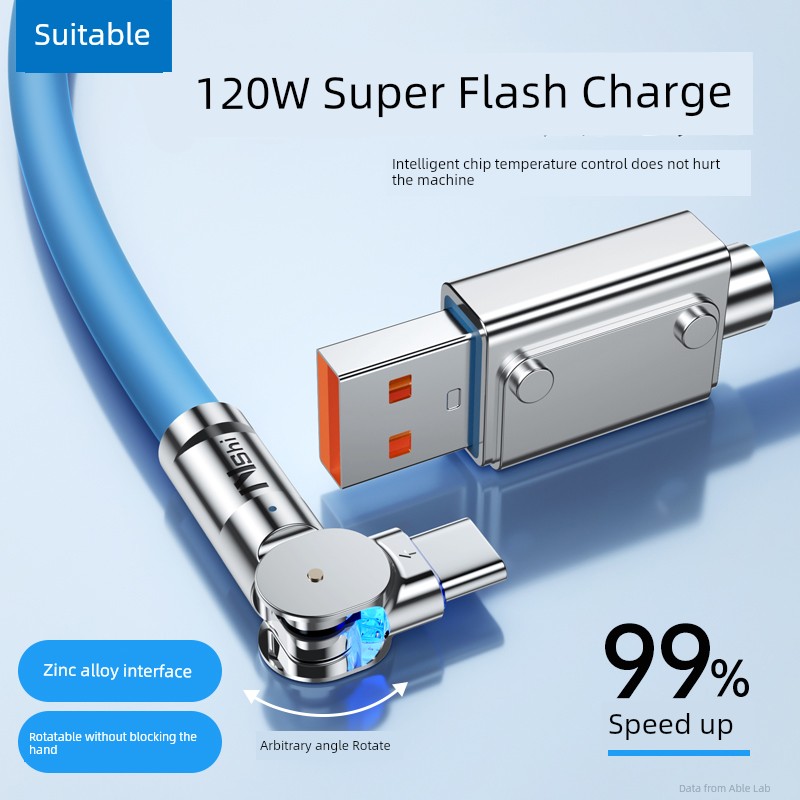 Applicable Data Cable Tpyec Super 120W Fast Charging Typec Charging Cable Elbow 6A Applicable to Huawei Honor Vivo Xiaomi Oppo Charger Suit Long Mobile Phone Android Flash Charging Car