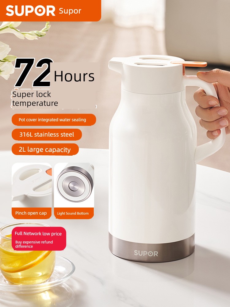 Supor Thermal Kettle Large Capacity 2025 New Arrival For Home Stainless Steel Kettle Electric Kettle Press Type Good-looking