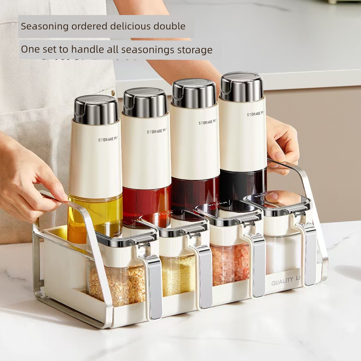 Kitchen Spice Box Seasoning Bottle Combination Suit For Home Soy Sauce and Vinegar Seasoning Storage Bottle Automatic Opening and Closing without Hanging Oil Tank
