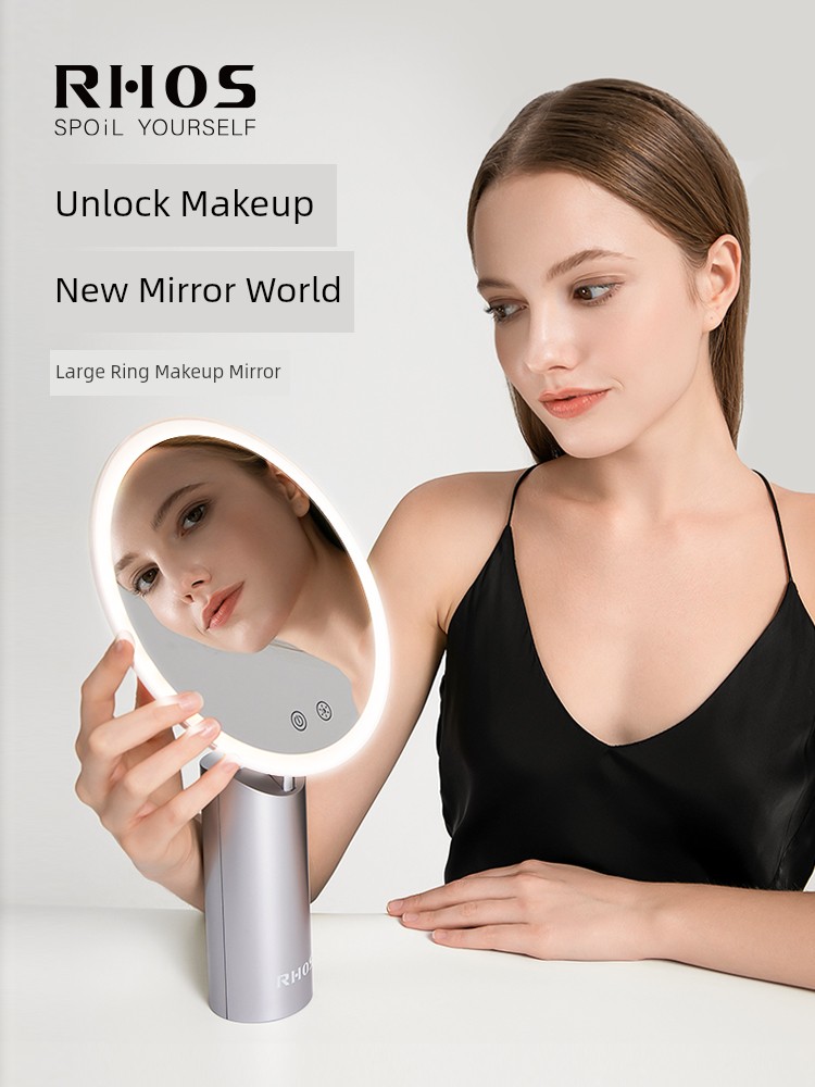 RHOS Large Aperture Led Makeup Mirror Desktop with Light Smart High Definition Vanity Mirror Household Desk Fill Light Beauty Makeup