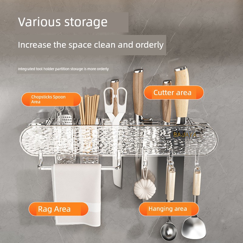 Water Ripple Knife Rack Storage Rack Kitchen Home Wall-Mounted Multi-Functional Kitchen Knife Chopsticks Holder Integrated Knife Storage Rack