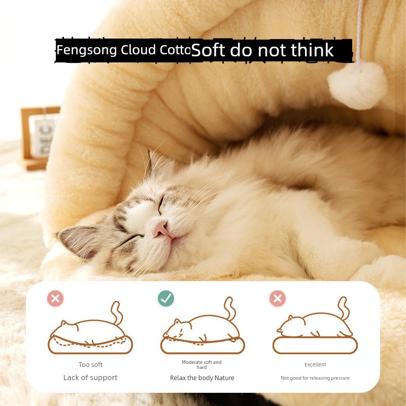 Hippie Dog Cute round Ears Heattech Slippers Nest Bear Thickened Cat Closed Windproof Cat Winter Pet Cat Nest