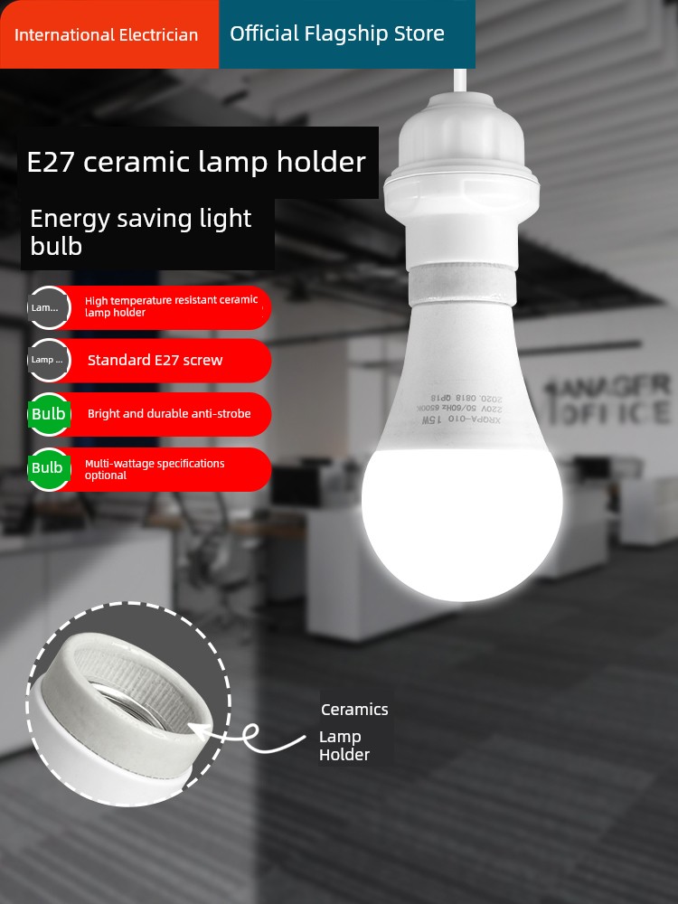 Suspension Bulb Holder Lamp Head Screw LED Lamp Globe Energy-Saving Ceramic Chandelier Head Lamp Holder E27 Neutral Socket Lamp Holder