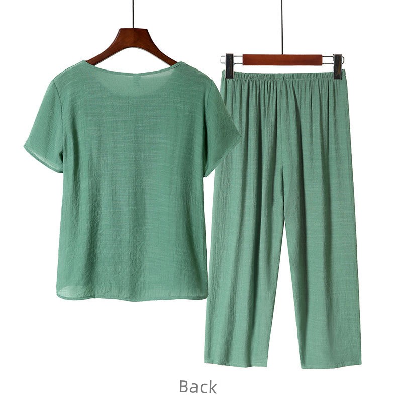 Cotton Linen Summer Pajamas for Moms & Elders