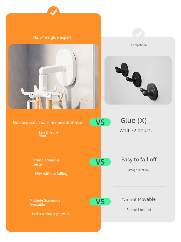Rotating Hook Punch-Free Kitchen Hook Strong Adhesive Wall Home Wall Mount Creative Sticky Hook Multi-Functional Hook