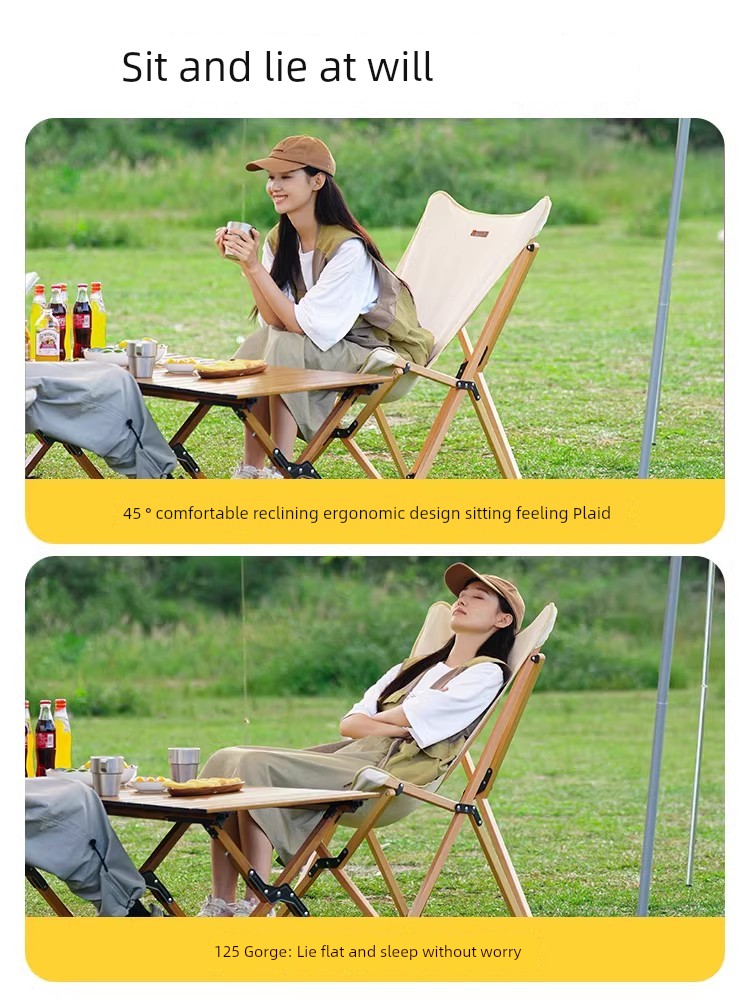 Primitive Man Outdoor Portable Foldable Chair Camping Beach Recliner Casual Camping Backrest Moon Chair Butterfly Stool