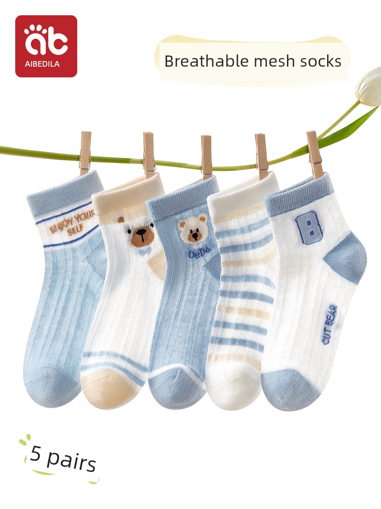 Boys' Baby Socks Kids Pure Cotton Spring and Summer Sky Net Eye Boys' Spring and Autumn Pure Cotton Socks Tube Socks Thin Summer