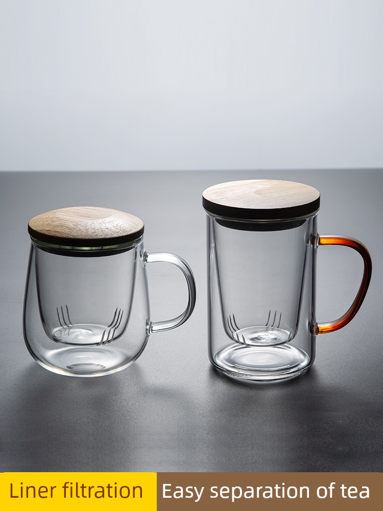 茶杯 茶水分离 男士办公室品茶杯 高端个人专用功夫茶杯 玻璃水杯