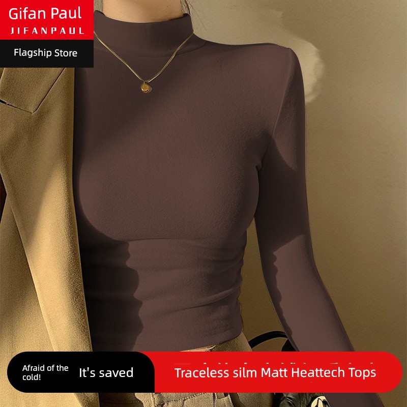 Half Turtleneck Heattech Tops Double-Sided Dralon Women's Autumn and Winter Inner Wear 2024 Fleece-lined Thickened Long Sleeves Short Bottoming Shirt