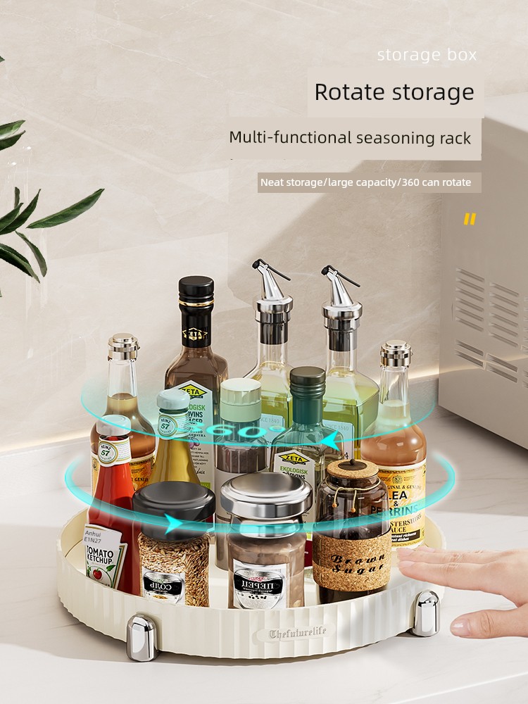 Kitchen Seasoning Product Shelves Rotate Tray Oil Salt Sauce Vinegar Desktop Dining Tray Multi-Functional Storage Tool For Home Complete Collection