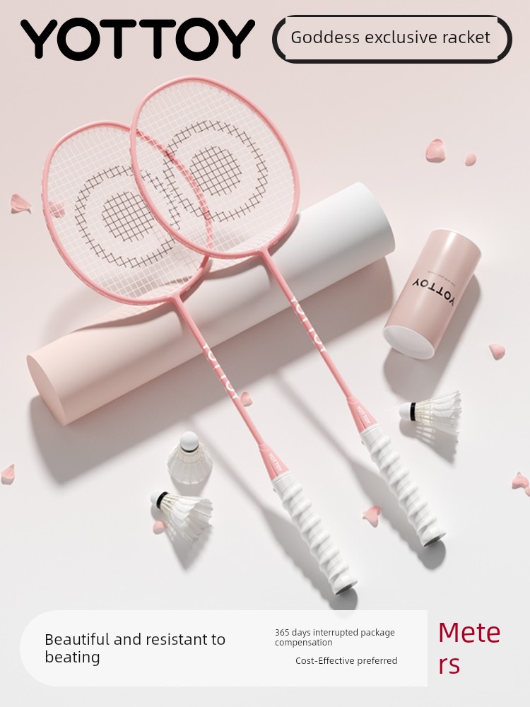 Yottoy Badminton Racket Genuine Goods Official Flagship Store Goddess Exclusive Double Shot Full Carbon Fiber Ultra-Light Shot
