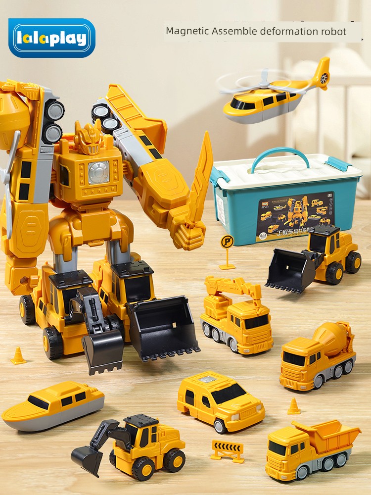 Kids Magnetic Force Assembly Engineering Vehicle Deformation Blocks King Kong Toy Puzzle Splicing Birthday Gift for Boy 3 to 6 Years Old