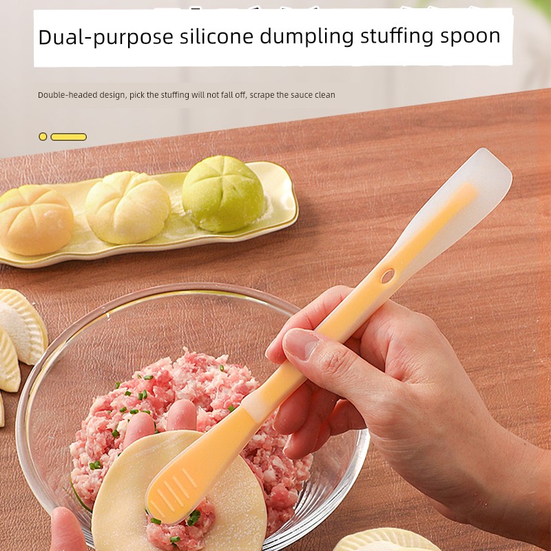 Double-Headed Silicone Stuffing Spoon Dumpling Wonton Stuffed Bun Non Slip Stuffing Tool Food Grade Jam Scraper Stirring Spoon