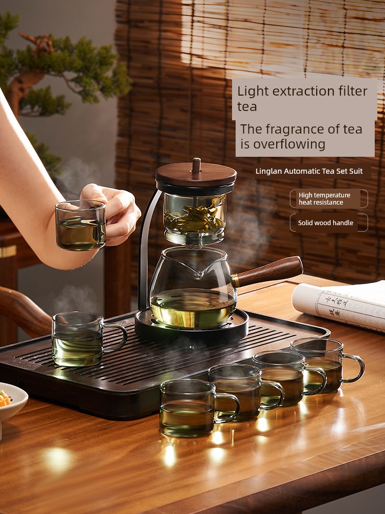 Jie'an Xi Tea Set Tea Tray All in One Set High-Grade Glass Teapot For Home Kung Fu Table Semi-automatic Artifact for a Lazy