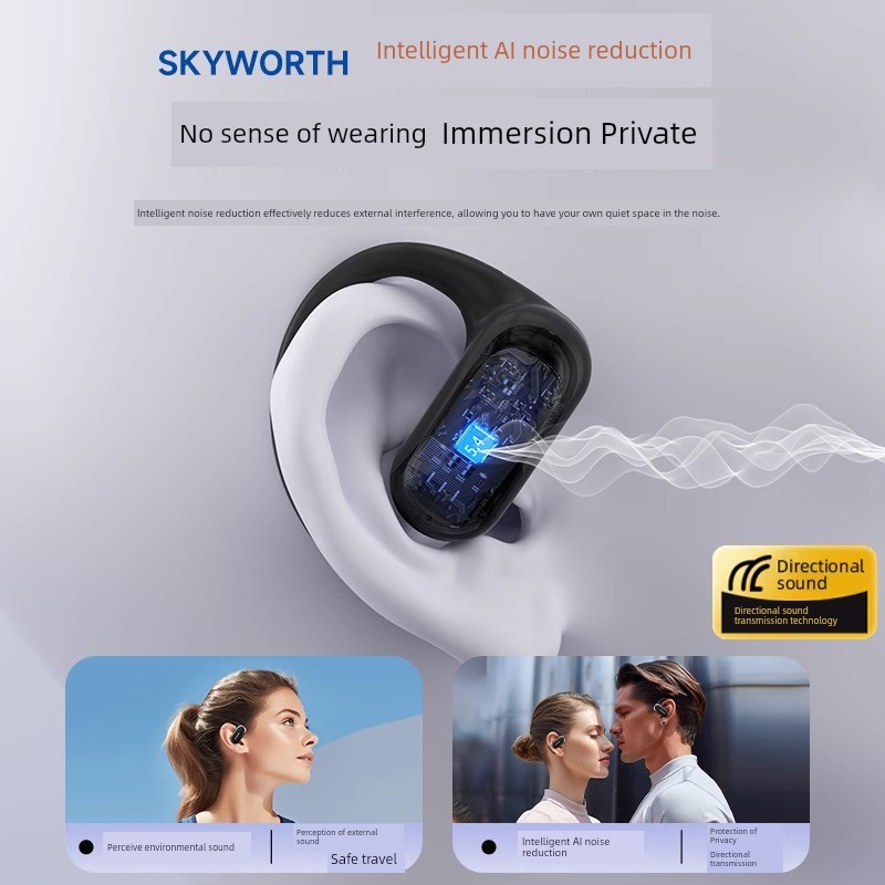 Skyworth Bluetooth Headset Ear-Mounted Air Bone Conduction Open Ear Clip Ear Running Sports 2025 New Arrival
