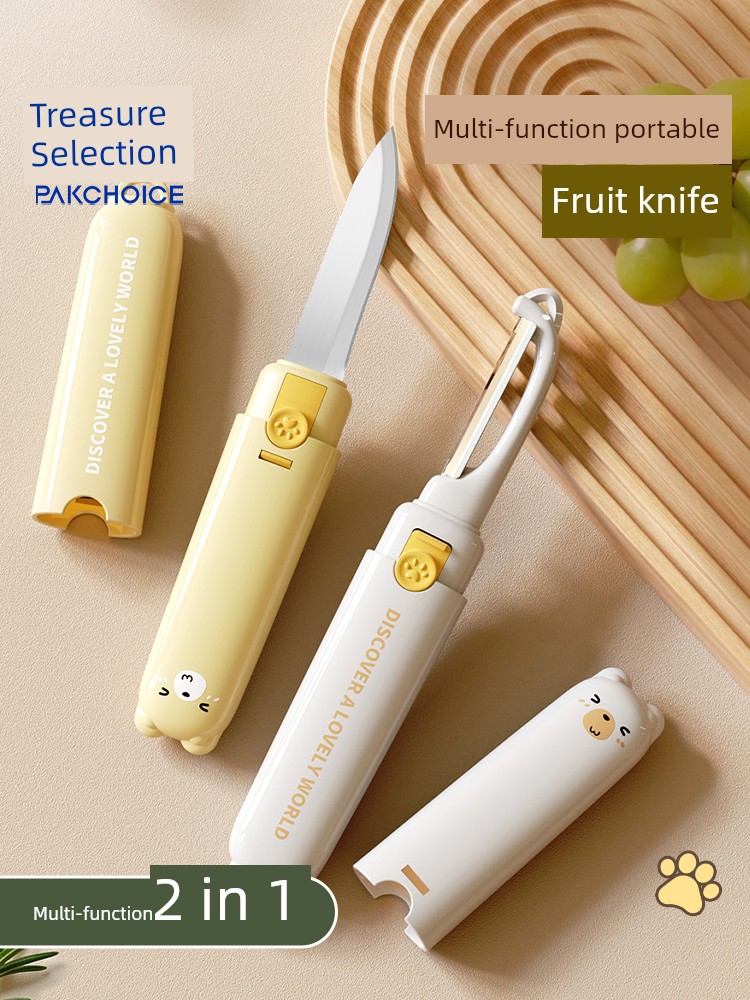 Fruit Knife Peeler 2-in-1 for Dormitory Student Portable Multi-Functional Foldable Office Peeling Home Tool