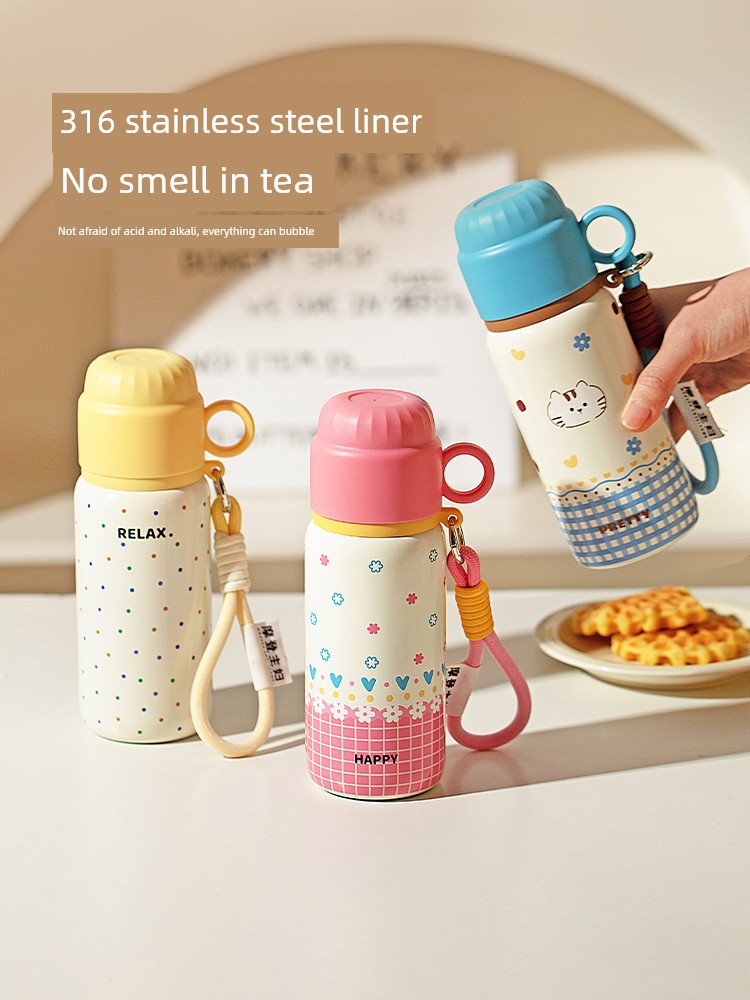 Modern Housewife Children's Thermos Mug Small Portable Water Cup Female Students Go to School Dedicated Cup with Straw Good-looking Cup